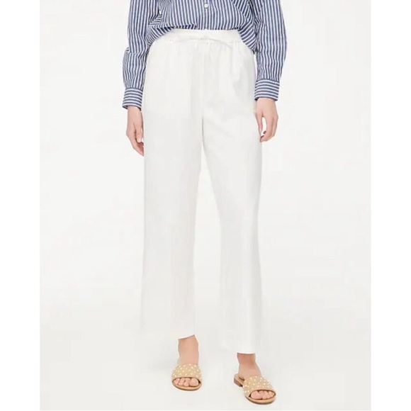 J.Crew Petite linen-blend slim wide-leg drawstring pant in White - Picture 1 of 11